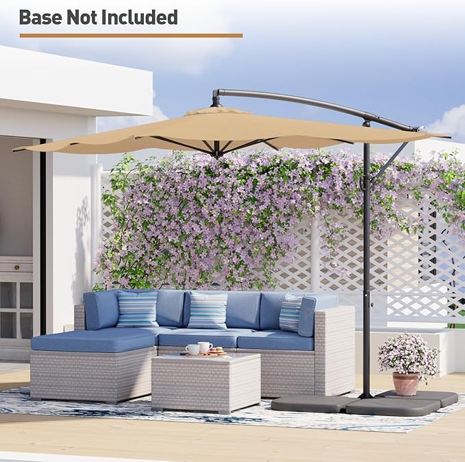 COSIEST 9 x 11.5FT Offset Patio Umbrella, Cantilever Hanging Outdoor Umbrella w/360-degree Rotation, Handy Crank, UV & Waterproof Canopy, 6 Ribs for Market, Backyard, Poolside, Garden