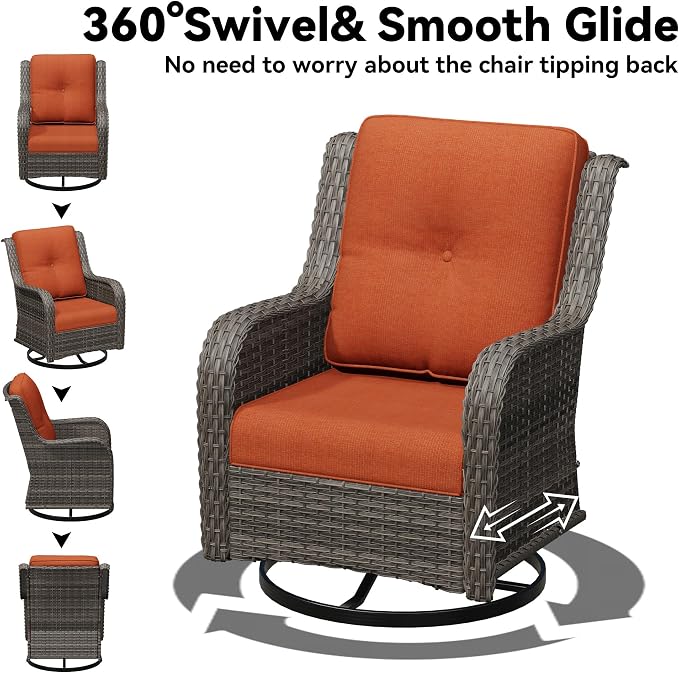 7 Piece Outdoor Wicker Patio Furniture Set, Outdoor Swivel Rocker Patio Chairs Set with Thickened Olefin Cushions, High Back and Deep Seating, Hand-Woven PE Rattan for Porch, Deck