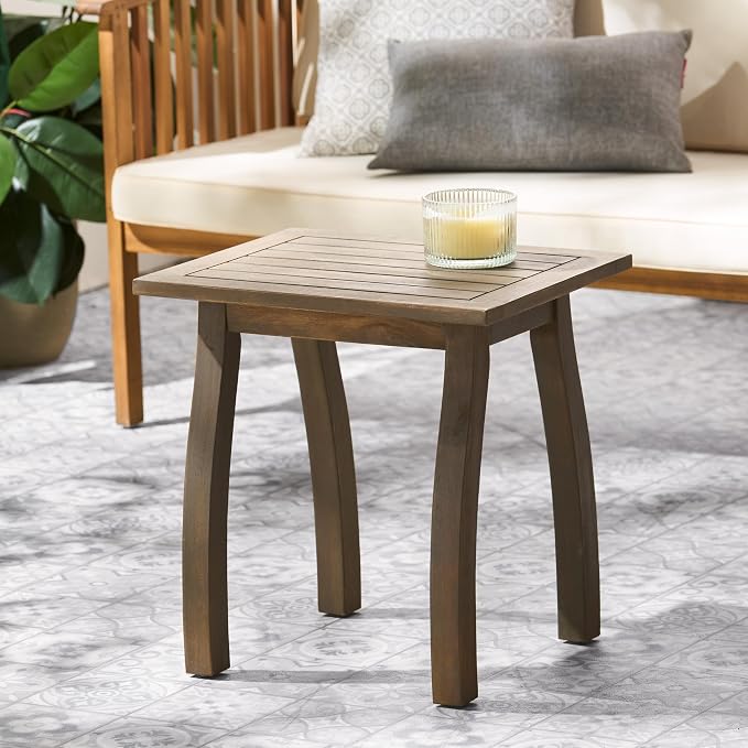 Merax Outdoor Acacia Wood Accent End Table Patio Coffeetable for Backyard,Garden,Poolside,Balcony