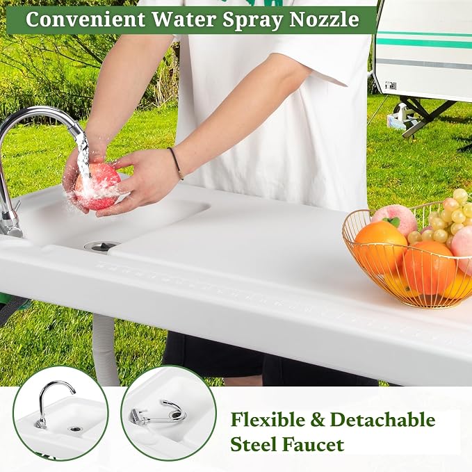 VINGLI Outdoor Folding Fish and Game Cleaning Table w/Sink| Portable & Durable, Standard Garden Connection, Upgraded Drainage Hose, Stainless Steel (Upgraded)