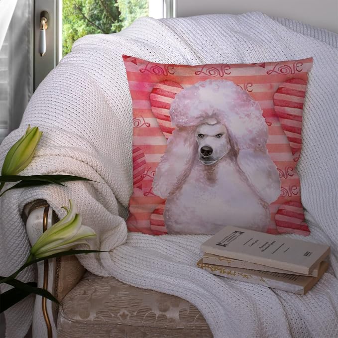 Caroline's Treasures BB9804PW1414 White Standard Poodle Love Fabric Decorative Pillow, Red Machine Washable, Indoor Outdoor Decorative Pillow for Couch, Bed or Patio, 14Hx14W