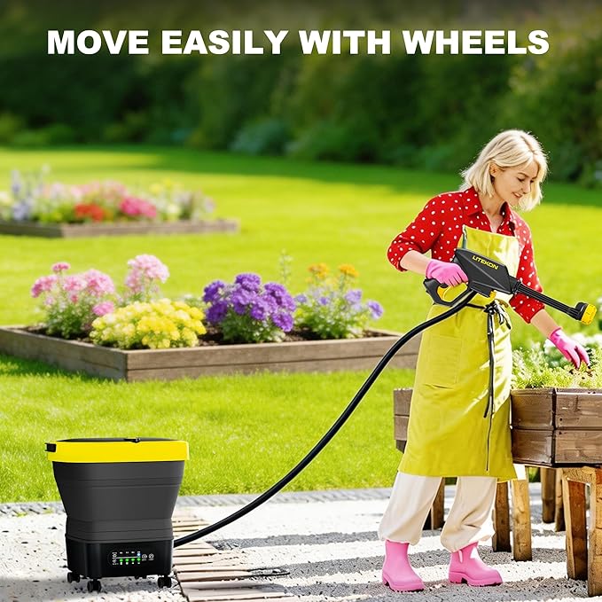 Litekon Portable Cordless Washer, 2x5.0Ah Battery, 4 Adjustable Model with 4.5Gal Tank 10FT Hose, 6-in-1 Nozzle for Car Washer,Patio,Camping