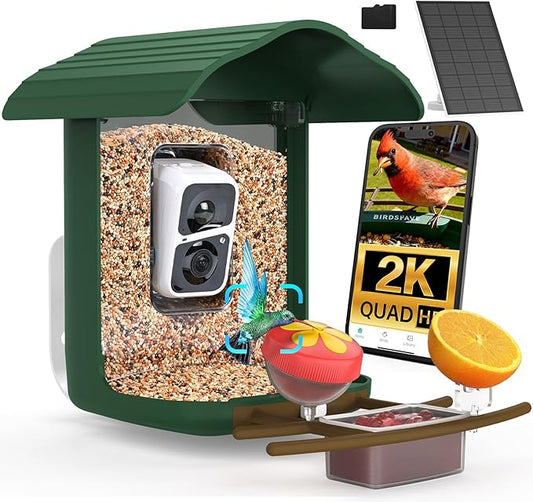 birdsnap® PAV-Bird Feeder with Camera,2K HD with 64GB Card, AI Identify Smart Bird House Cam Solar Panel,Live Stream,Motion Detection,Auto Record Video for Backyard Outdoors,Ideal Gift for Bird Lover