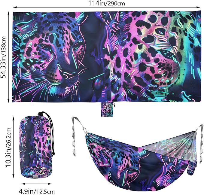 Holographic Leopard 330lb Capacity Outdoor Hammock with Portabl Carry Bag Backyard Hammock for Indoor Outdoor Patio hamaca para adultos