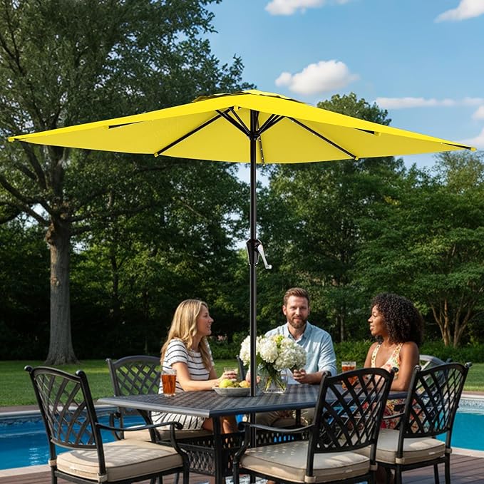 AreShark 8' X 10' Rectangular Patio Umbrella with Solar Lights, Lighted Solar Umbrella with Crank, Outdoor Table Umbrella for Garden, Deck, Backyard, Pool and Beach, Yellow