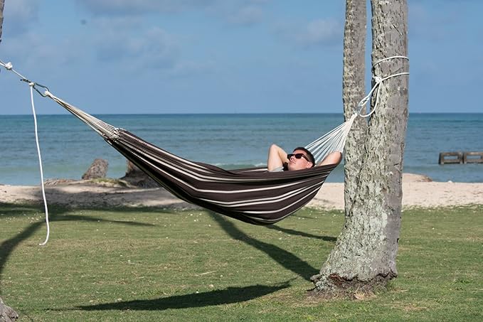 BYER OF MAINE Barbados Hammock, Authentic Brazilian, Mocha, Recycled Cotton/Polyester Blend, 134" L x 58" W, Holds up to 330lbs