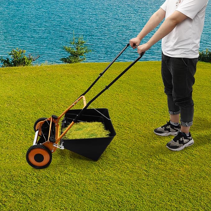 16" Lawnmower Wheeled Lawn Mower, Hand Push Lawn Mower for Green Lawns, Driveways, Courtyards