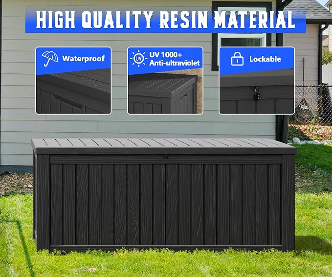 NUNU LAB Outdoor Storage Box 150 Gallon,Resin Large Sturdy Deck Box, Backyard Outside Storage Box Waterproof with Double Wall Panels,Package Delivery Box,Garden Box,Tool Box,Outdoor Hose Storage Bin