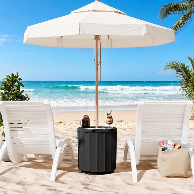 Patio Umbrella Stand with 1.5 Inch Hole, 2-in-1 Outdoor Umbrella Base, Wind-Resistant Side Table, Heavy Duty Patio Table with Umbrella for Pool, Easy Assembly, Black