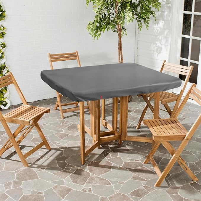 Outdoor Square Table Cover Waterproof UV-Resistant for 24 x 24 Inch Patio Tables - Heavy Duty Weatherproof Table Top Protector with Elastic Hem (Grey)