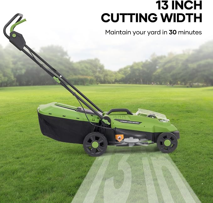 20V Brushless Lawn Mower Cordless,13Inch Electric Lawn Mower with 4.0Ah Battery & Fast Charger, 5 Position Height Adjustment, 8 Gallon Grass Bag, Green