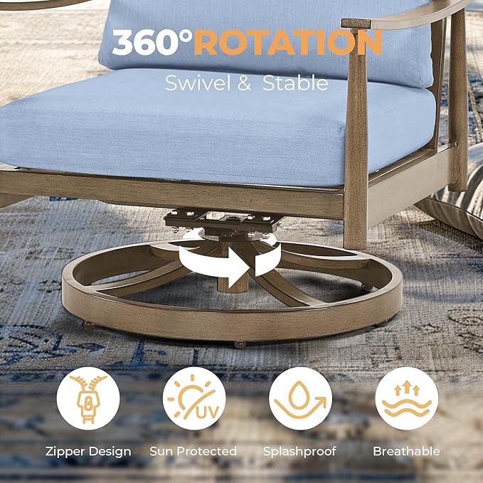 HAPPATIO Outdoor Furniture Set - 5 Piece Aluminum Patio Conversation Set with 1 Coffee Table, 2 Swivel Chairs, Loveseat and 3-Seat Sofa, Aluminum Patio Furniture Set for Backyard Deck Poolside (Brown)