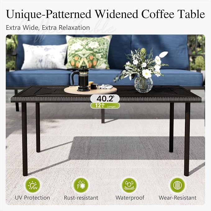 Sophia & William Patio Conversation Set for 5, 3-Seater Sofa, 2 Rocking Chairs and a Coffee Table, Metal Outdoor Furniture with 5.75" Extra Thick Cushions, Navy