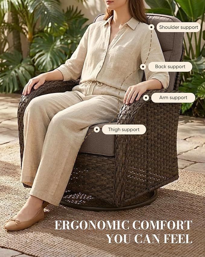 Belord Upgraded 6“ Cushion Luxury 5 Piece Patio Furniture Set - High Back Outdoor Furniture Set with Swivel Rocker Patio Chairs, All-Weather Wicker Conversation Set for Deck Porch Yard - Brown/Grey