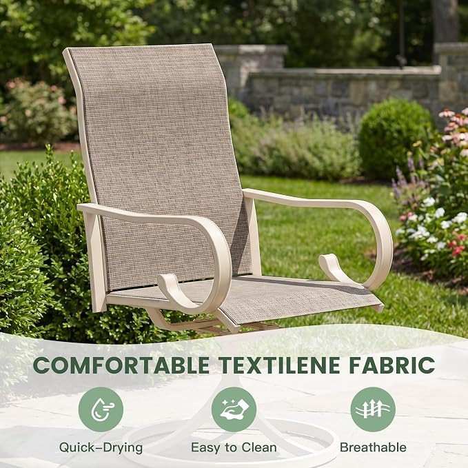 5 Pieces Patio Dining Set, 4 Outdoor Swivel Dining Chairs with 40.7" Round Metal Outdoor Dining Table with Umbrella Hole for Garden Backyard Deck, Sandshell