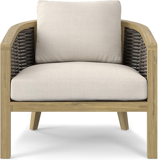 SIMPLIHOME Parkside SOLID ACACIA WOOD 70 inch Wide Rectangle Contemporary 4 Piece Outdoor Conversation Set in Natural for the Living Room