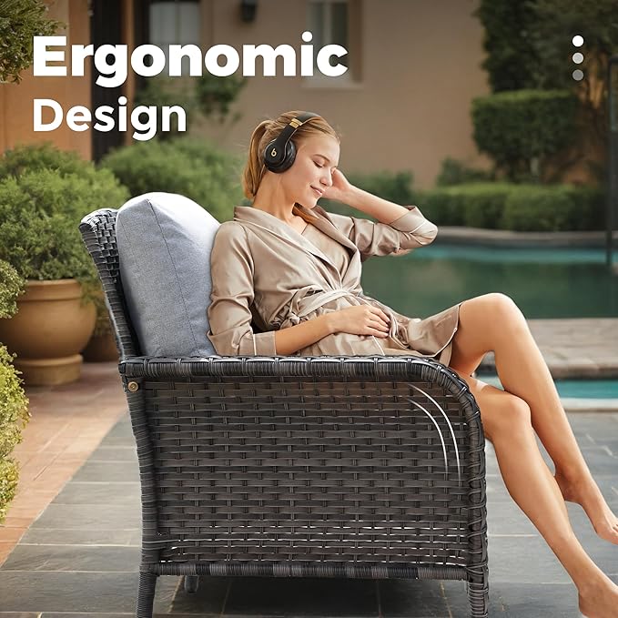 2 Pieces Wicker Patio Furniture Loveseat with Table - Outdoor Rattan Patio Bistro Set of 2,All-Weather PE Wicker Conversation Sofa High Back Deep Seating for Deck Porch Yard, Light Grey