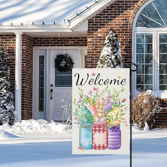 Easter Garden Flag Welcome Garden Flags for Outside Floral Mason Jar 12x18 Double Sided for Outdoor Small Holiday Yard flag