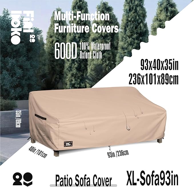 3-Seater Outdoor Couch Cover,93Wx40Dx35H Inches Patio Furniture Covers, Heavy Duty Cover for Outdoor Furniture Covers Waterproof, Light Brown