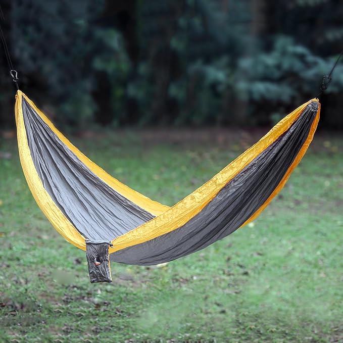 NOVICA Grey with Orange Trim Parachute Portable 2 Person XL Camping Hammock with Hanging Straps, 'Morning Dreams' (Double)
