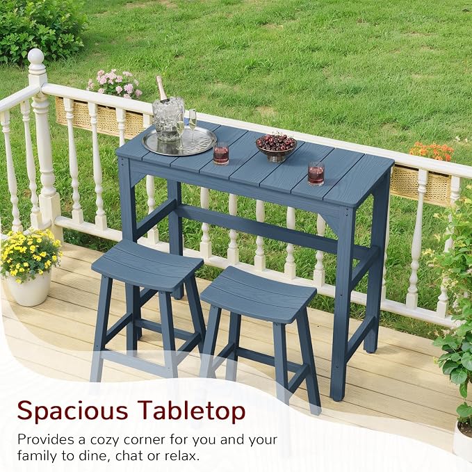 Stoog All-Weather 3-Piece Patio Bar Set – Counter Height Bar Table & 2 Bar Stools, Low Maintenance, Fade & Rot Resistant, Blue for Backyard, Garden, Balcony, Deck