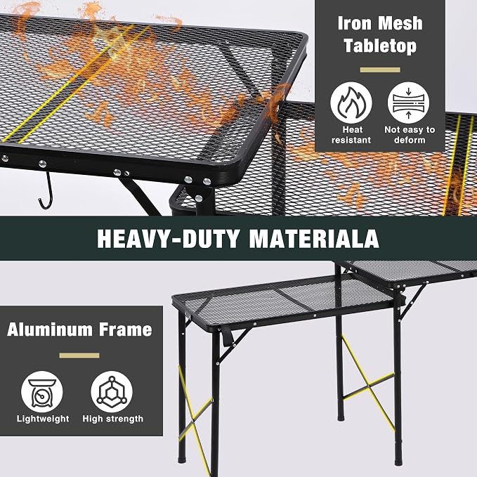 REDCAMP Lightweight Portable Camping Kitchen Table with Sink, Metal Folding Grill Table Cooking Station with Hooks for Outdoor, BBQ, Party and Picnic(Faucet/Sprayer Included)