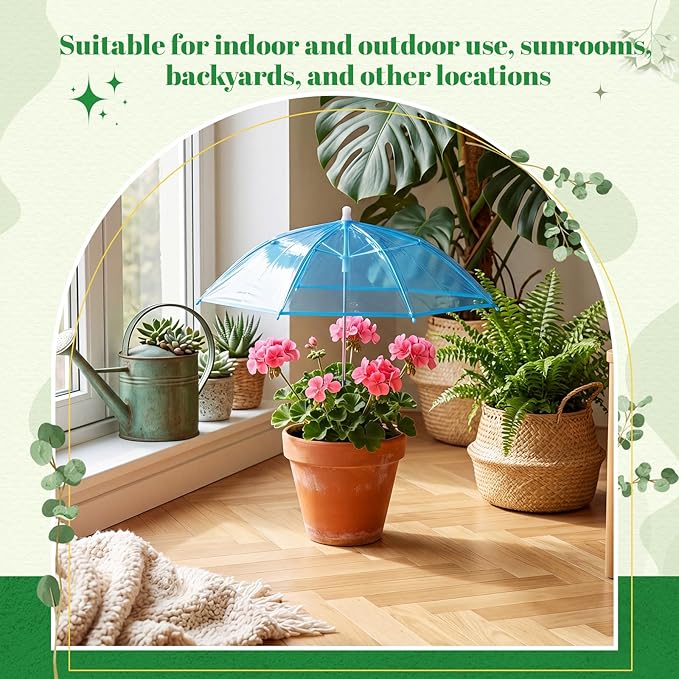 3 Pack Plant Umbrellas for Outdoor Plants Clear Transparent Plant Shade Umbrellas 23.6 Inch with Straight Pole for Potted Plants Seedlings Flowers Garden Beds