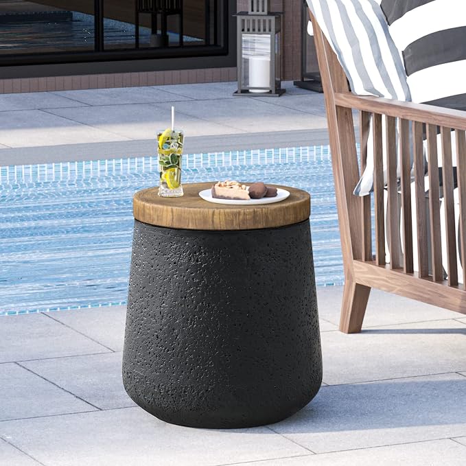 HOMPUS Concrete Outdoor Side Table Sets of 2, 2 Pieces Cylinder Shaped Round Coffee Table, Plant Stand Outdoor Accent Table Modern Patio End Table Sets for Garden, Paito, Living Room