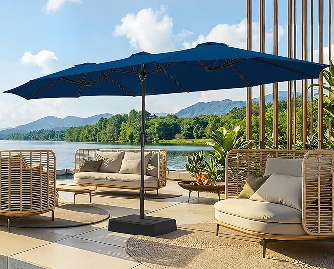 SUPERJARE 15FT Outdoor Patio Umbrella with Base Included, Double Sided Pool Umbrellas with Fade Resistant Canopy, Extra-Large Table Umbrella for Deck, Market, Backyard, Navy Blue