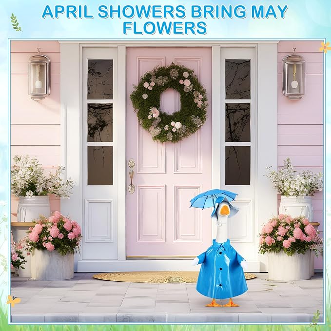 FuWeave Summer Baby Goose Outfit Raincoat and Umbrella for 17'' Lawn Porch Baby Goose Costume Plastic Raincoat Clothes for Summer Spring Outdoor Patio Yard Lawn Decoration(Blue)