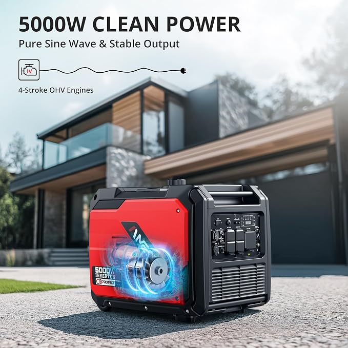 AMERISUN 5000W Super Quiet Inverter Generator – CO Sensor, RV Ready 30A Outlet, Wheels & Handle Kit, Parallel Capable for Home Backup, Camping, and Emergencies, EPA Approved