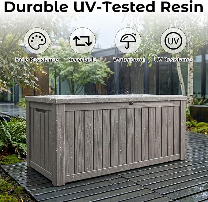 Large Outdoor Storage Box Waterproof, UV Resistant Resin Deck Box for Patio Furniture,Garden Tools,Cushions (Grey, 150 Gallon)