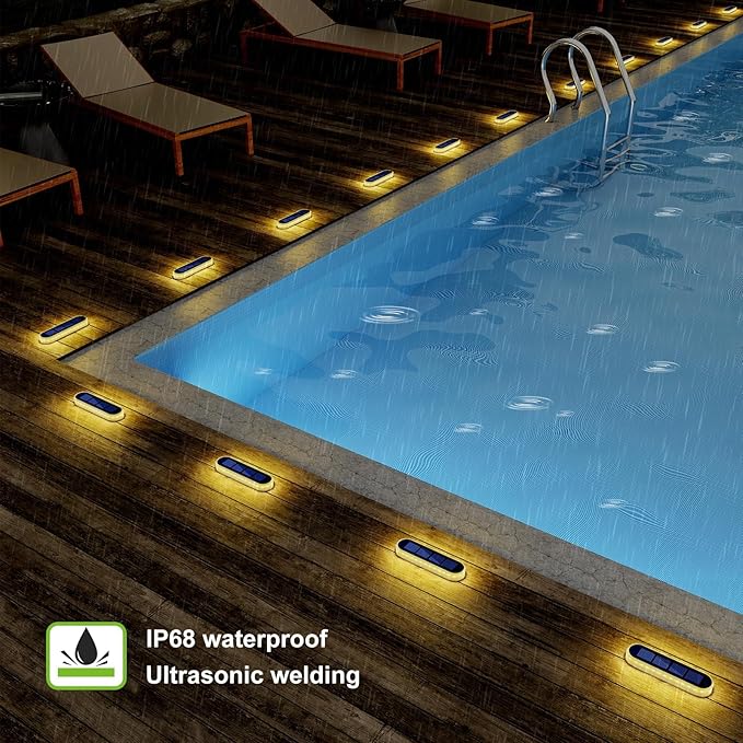DetarZinLED Solar Deck Lights, 6 Pack Waterproof LED Path Lights, Outdoor Solar Step Lights, Solar Powered Light Bar for Stairs, Driveway, Walkway, Pathway, Dock, Porch, Warm White