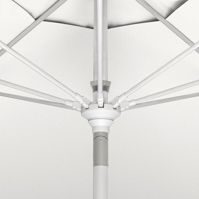 California Umbrella 11Ft Sunbrella Patio Umbrella, Fiberglass Ribs, Hand-Crank, Tilt-Collar, White Frame, Natural Fabric