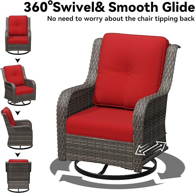 8 Piece Outdoor Wicker Patio Furniture Set, Patio Chairs Set with Thickened Olefin Cushions, High Back and Deep Seating, Hand-Woven PE Rattan, Ottoman for Porch, Deck