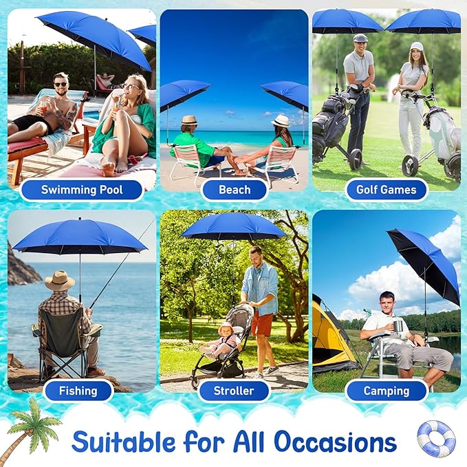 Sadnyy 6 Pcs Beach Chair Umbrella with Universal Clamp, 360 ° Adjustable Clip on Umbrellas 42" UPF 50+ Portable Sun Shade for Beach Chair Patio Camping Wheelchair Stroller Golf Cart