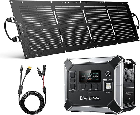 DYNESS 2048Wh Solar Generator with 100W Foldable Solar Panel, LiFePO4 Battery Backup 2400W AC (4800W Surge) Portable Power Station, Fast Charging for Home Backup, Camping, RV & Power Outage