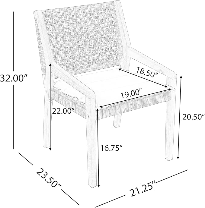 VilroCaz Modern 5-Piece Outdoor Dining Set, Acacia Wood Round Table & 4 Wicker Armchairs with Cushions, Teak Finish, 400 lbs Chair Capacity, for Patio Garden Deck Poolside (Beige-5.19T)