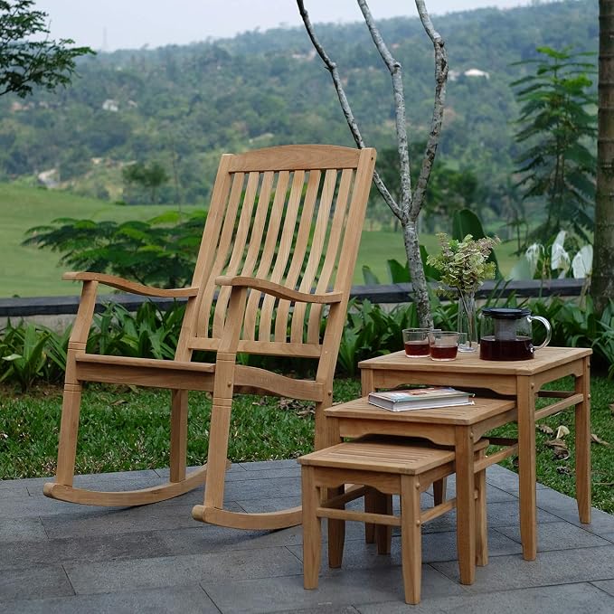 Cambridge Casual Arie Outdoor Nesting Side Tables Set of 3, Solid Indonesian Teak Wood Patio Accent Tables, Weather-Resistant Natural Finish for Garden, Porch, Balcony, or Poolside Use