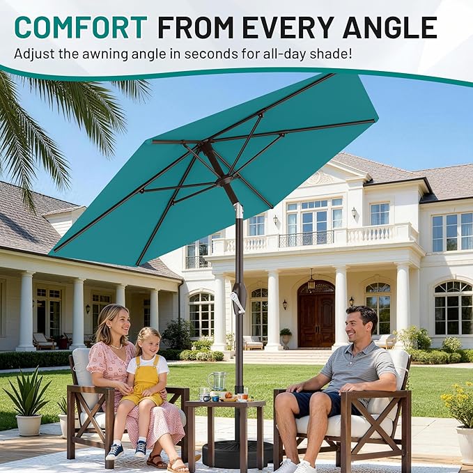AreShark 7.5FT Patio Umbrella Table Market Umbrella w/Tilt and Crank, Heavy-Duty Outdoor Umbrellas for Pool, Deck, Garden and Backyard, Cerulean