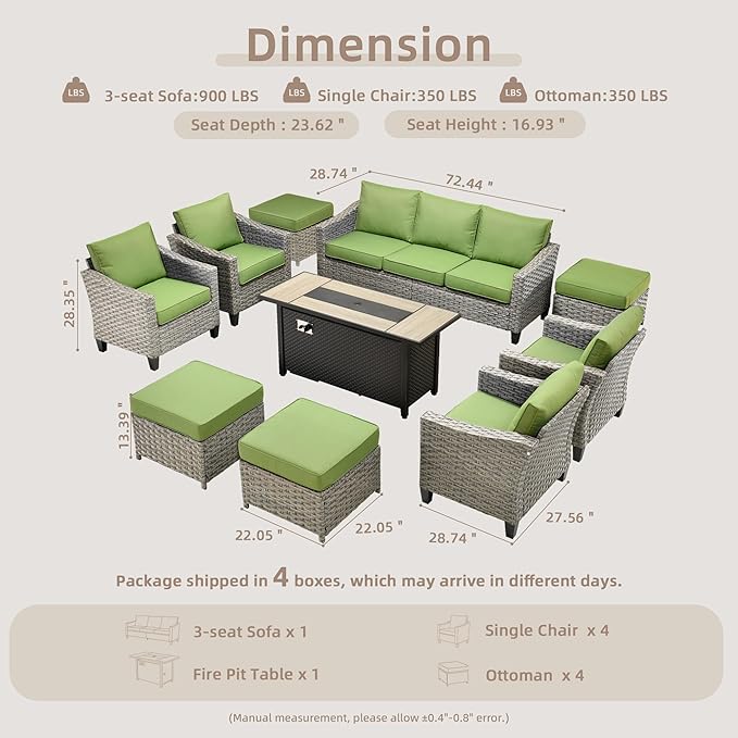 Wicker Patio Furniture Set,8 Pieces Modern Outdoor Conversation Set Sectional Sofa with Cushion and Ottomans for Garden, Poolside, Backyard