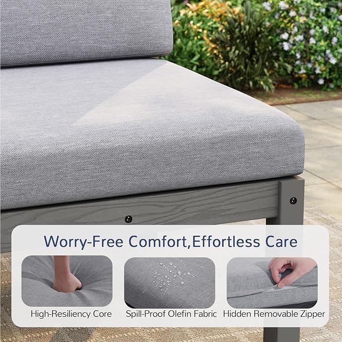 Stoog Modular Armchair with Removable Arms - HIPS Frame & Deep Seat Waterproof Patio Chair for Sectional, Grey