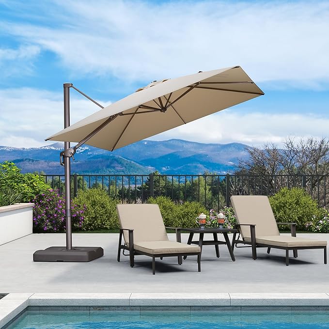 PURPLE LEAF 9' X 9' Patio Umbrella Antique Bronze Square Cantilever Umbrella Outdoor with 360° Rotation and Aluminum Offset Hanging for Pool Deck Garden Backyard, Beige