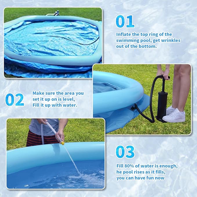 Inflatable Swimming Pool, Blow up Pool, Round Inflatable Pools Adult, Family Swimming Pool 8ft x 25in, Top Ring Summer Water Party Pools for Outdoor, Backyard