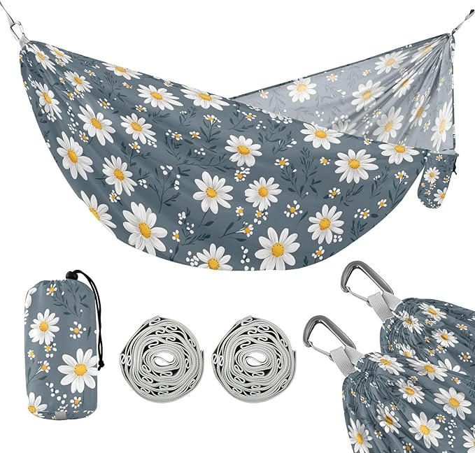 Camping Hammock Outdoor Hammocks for Outside Gray Daisy Beach Trees Portable Lightweight with Pockets Tree Straps Indoor