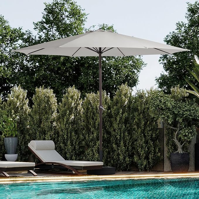 JEAREY 12' Patio Umbrellas Outdoor Table Market Umbrella w/Crank, 8 Sturdy Ribs, UV Protection Windproof for Garden, Deck, Backyard, Pool(Foggy Gray)