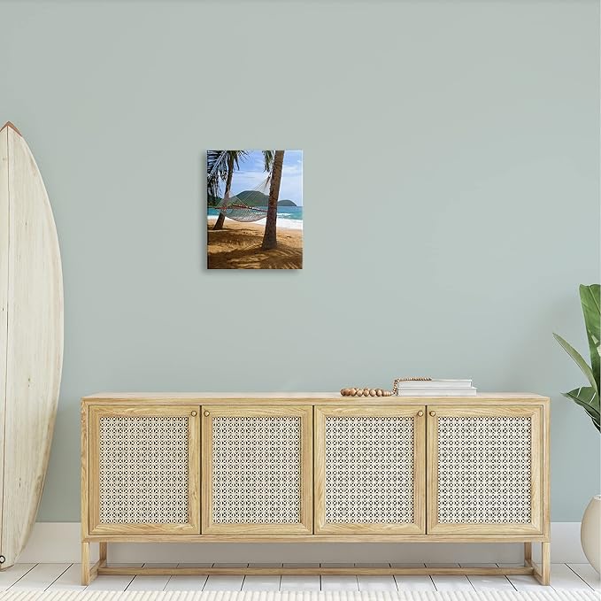 Stupell Industries Tropical Summer Vacation Hammock Between Palm Trees, Design by Noah Bay, Gallery Wrapped Canvas, 16 x 20