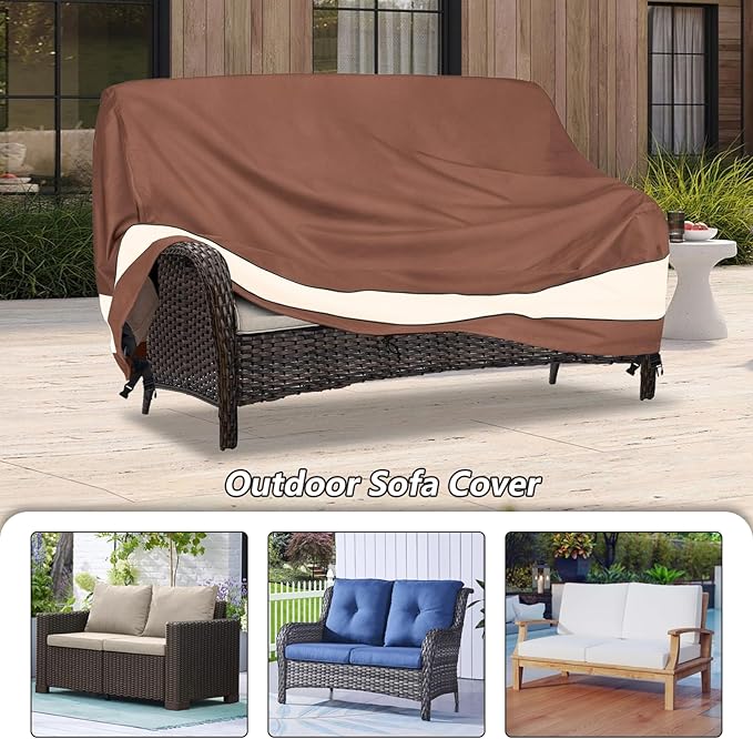 2-Seater Patio Sofa Covers, Outdoor Couch Cover Fits up to 58" W x 32.5" D x 31" H, Heavy Duty Waterproof Patio Furniture Covers,Brown