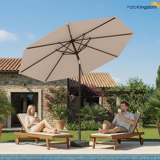 9FT Patio Umbrella 2-Tier Outdoor Market Table Umbrella with Push-Button Tilt & Crank | UPF 50+ & Waterproof for Backyard,Garden,Pool,Deck(Beige)