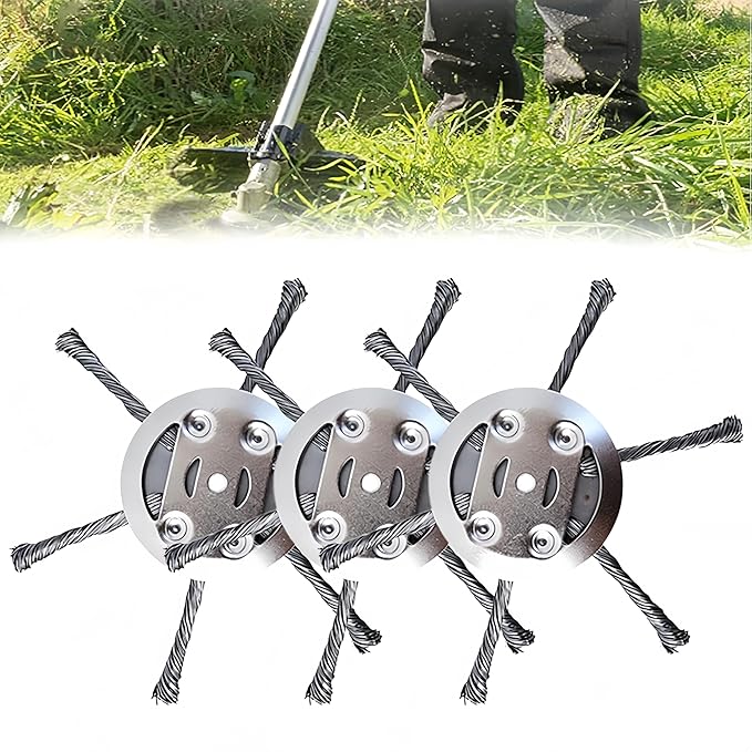 Steel Wire Grass Trimmer Head for 5mm Aperture, 2026 Upgrade String Trimmer Replacement Head, Universal Steel Trimmer Blade for Lawn Garden Home Use (3Pcs)